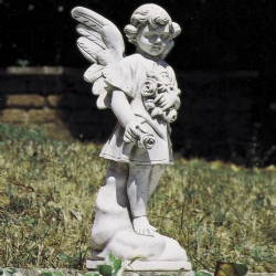 Angelo con fiori H 60 in pietra ricostituita