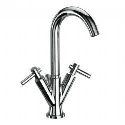 Monoforo per lavabo con canna alta girevole e scarico Mood