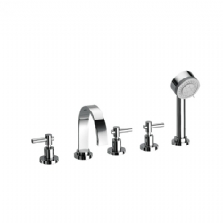 Batteria bordo vasca cinque fori con bocca e kit doccia Mood