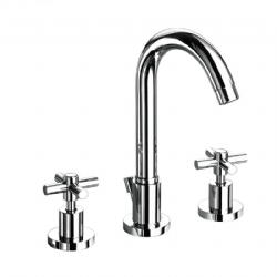 Batteria per lavabo tre fori con canna alta girevole e scarico Yuppy