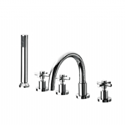 Batteria bordo vasca cinque fori con bocca e kit doccia Yuppy