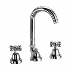 Batteria per lavabo tre fori con canna alta girevole e scarico Noa