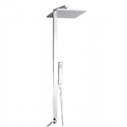 Colonna doccia in ottone a sez. rettangolare con deviatore, soffione in acciaio sottile 300x300 mm e doccia in abs senza miscelatore