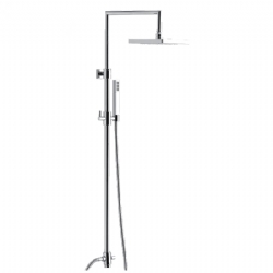 Colonna doccia in ottone con deviatore, soffione quadrato in ottone 200x200 mm e doccia in abs, senza miscelatore