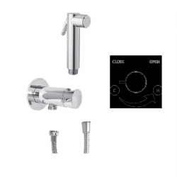 Miscelatore minimal tondo, con presa acqua, supporto doccia con chiusura di sicurezza in ottone e doccetta tonda in ottone per bidet