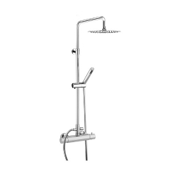 Colonna doccia in ottone,soffione anticalcare in  acciaio slim diam. 200mm  e doccetta in abs, con miscelatore termostatico SMART