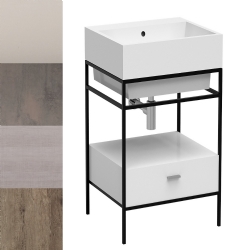 Lavabo in ceramica 50x50 su struttura in metallo con ripiano e cassetto Volant Colavene