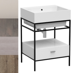 Lavabo in ceramica 75x50 su struttura in metallo con ripiano e cassetto Volant Colavene