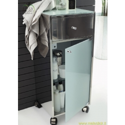 Base inox 35x30x81 con ruote 1 cassetto e 1 anta in vetro Stilhaus
