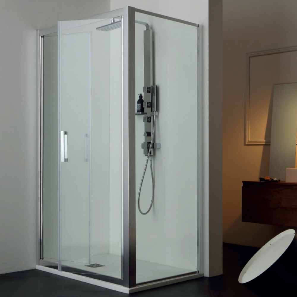 Box angolare porta saloon in vetro