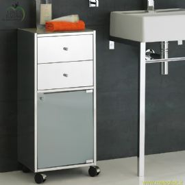 Base inox 35x30x81 con ruote 2 cassetti e 1 anta in vetro Stilhaus